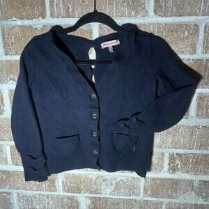 Juicy Couture Dark Navy Wool Cardigan Bow Details Keyhole Back Coquette Girly